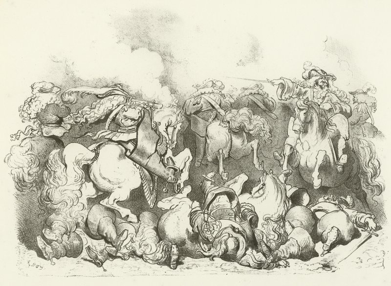 En anhållning av lätta hästar under Ludvig XIV:s regeringstid (gravyr) av Gustave Dore