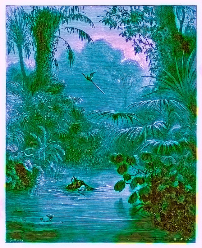 Atala och Chactas korsar en flod, illustration från 