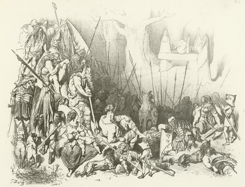 Druiddyrkan - Ett människooffer (gravyr) av Gustave Dore
