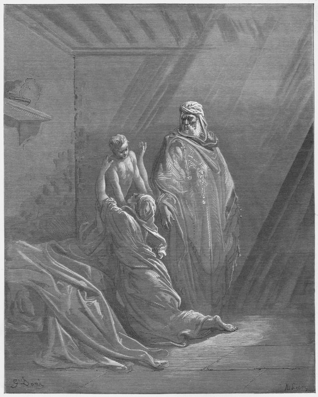 Gustave Dore Bibeln: Elia uppfostrar sonen till änkan i Sarfat av Gustave Dore