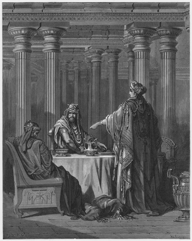 Gustave Dore Bibeln: Ester anklagar Haman av Gustave Dore