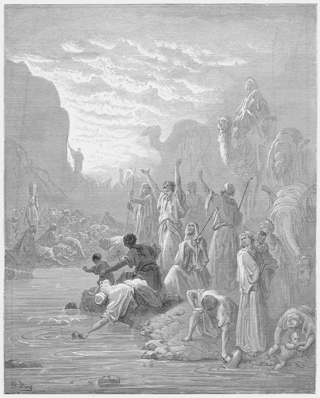 Gustave Dore Bibeln: Moses slår på klippan i Horeb av Gustave Dore