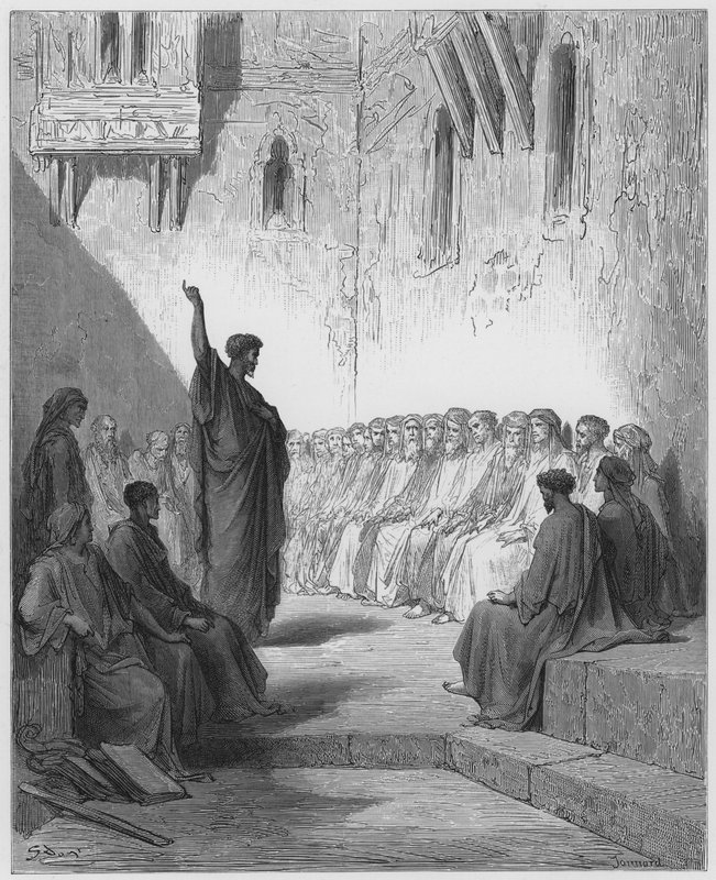 Gustave Dore Bibeln: S Paulus predikar för tessalonikerna av Gustave Dore