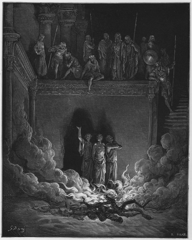 Gustave Dore Bibeln: Shadrak, Meshak och Abed-Nego i den brinnande ugnen av Gustave Dore