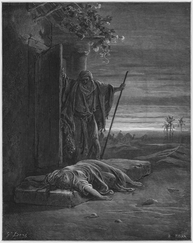 Gustave Dore Bibeln: Leviten hittar kvinnans lik av Gustave Dore