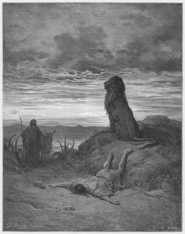 Gustave Dore Bibeln: Den olydiga profeten dödad av ett lejon av Gustave Dore