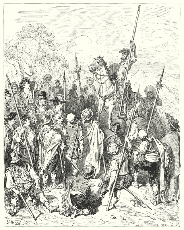 Gustave Dores Don Quijote: "Enligt vapenlagarna skadar ni er själva verkligen genom att tycka er själva kränkta" (gravyr) av Gustave Dore