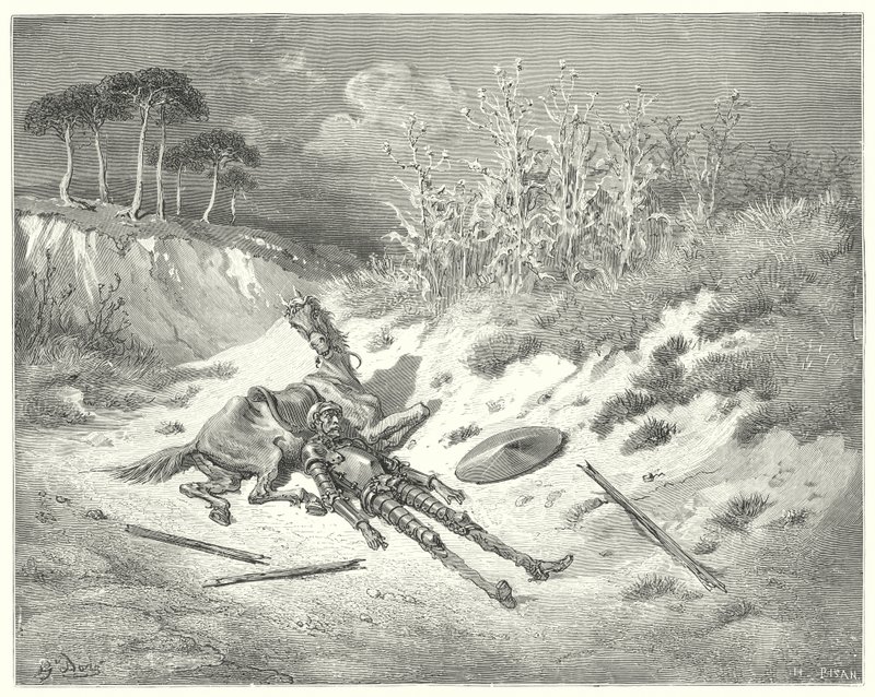 Gustave Dores Don Quijote: "Ack! var är du, kära dam, att du för min ve inte stönar?" (gravyr) av Gustave Dore