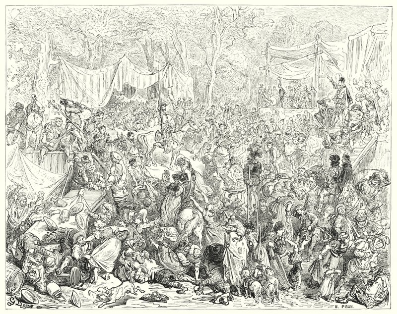 Gustave Dores Don Quijote: "Don Quijotes ankomst till Camacho och Quiterias bröllop" (gravyr) av Gustave Dore