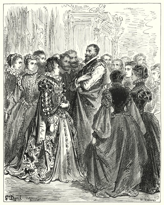 Gustave Dores Don Quijote: "Don Antonios fru hade bjudit in flera av sina vänner till en bal, för att hedra sin gäst" (gravyr) av Gustave Dore