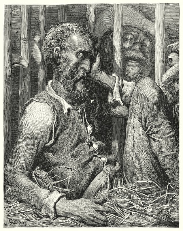 Gustave Dores Don Quijote: "Don Quijote var inte så mycket förvånad över sin förtrollning som över sättet" (gravyr) av Gustave Dore