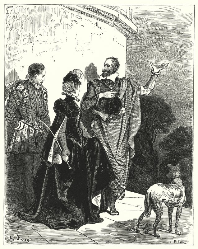 Gustave Dores Don Quijote: "Han gjorde hertigen och hertiginnan bekant med hans känslor och bad att de skulle få lämna" (gravyr) av Gustave Dore