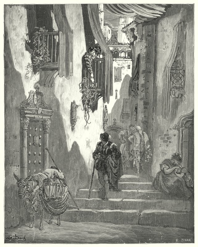 Gustave Dores Don Quijote: "Han fick ett antal kärleksbrev skickade till mig, var och en full av de ömmaste uttrycken" (gravyr) av Gustave Dore