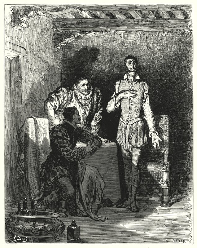 Gustave Dores Don Quijote: "Han berättade för herrarna hela historien om att hon blev förtrollad" (gravyr) av Gustave Dore