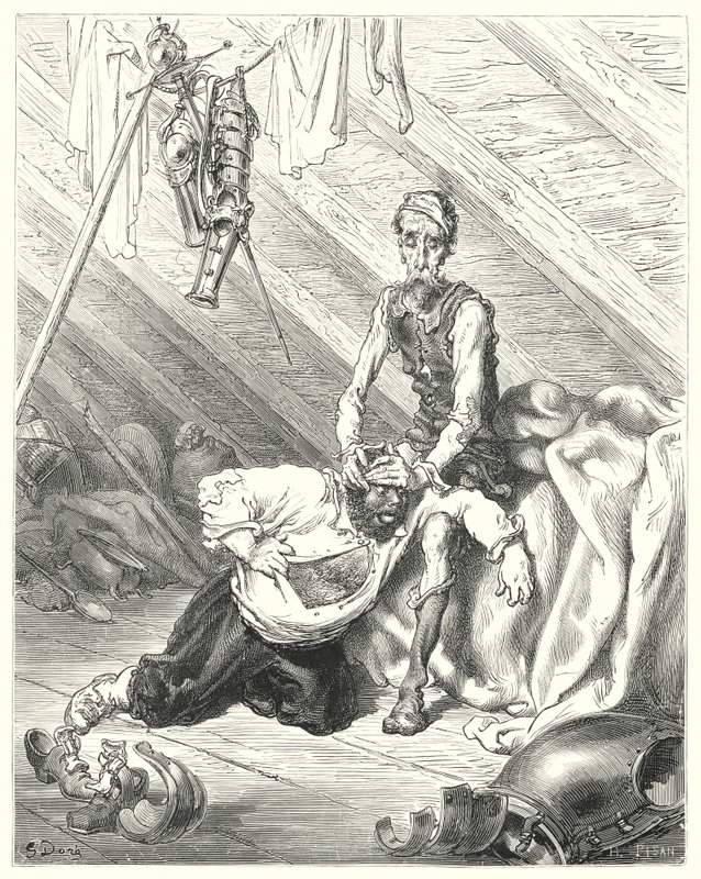 Gustave Dores Don Quijote: "Han trodde verkligen att hans sista stund var kommen" (gravyr) av Gustave Dore