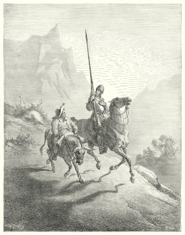 Gustave Dores Don Quijote: "Det var ännu tidigt på morgonen, då solstrålarna inte visade sig så stötande" (gravyr) av Gustave Dore