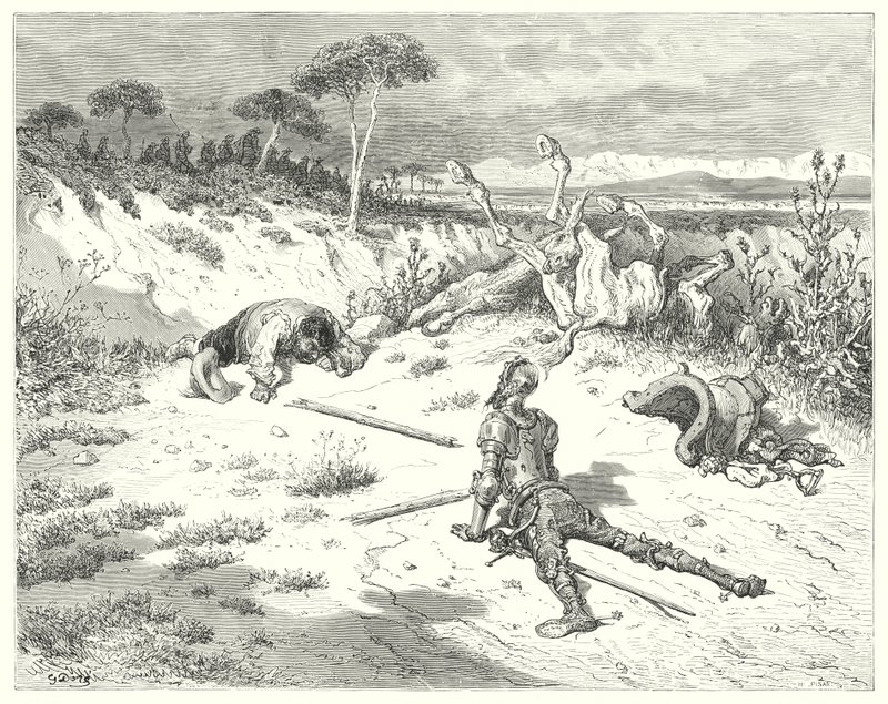 Gustave Dores Don Quijote: "Sancho, jag har alltid hört det sägas, att att göra clowner vänlig är som att kasta vatten i havet" (gravyr) av Gustave Dore
