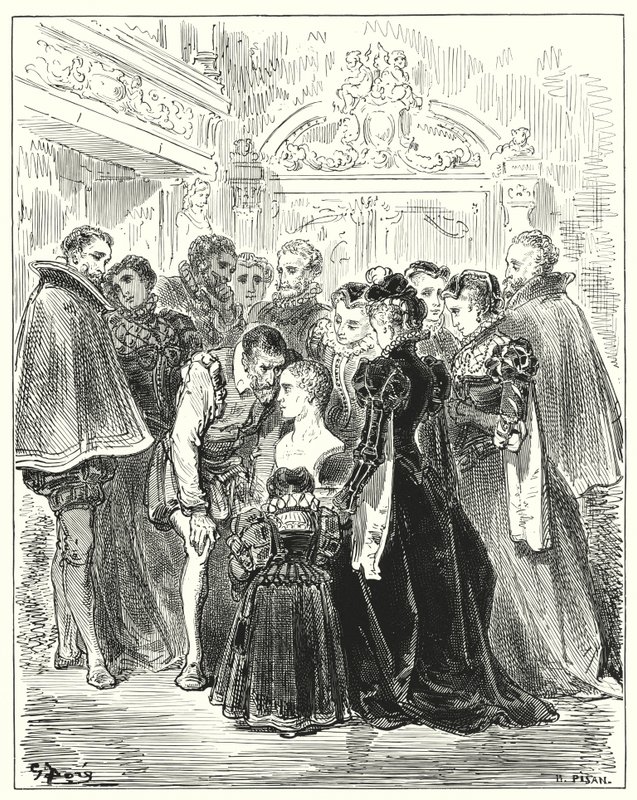 Gustave Dores Don Quijote: "Säg mig, du orakel", sa han, "var det jag rapporterade om mina äventyr i Montesinos grotta en dröm eller verklighet?" (gravyr) av Gustave Dore
