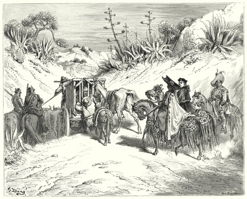 Gustave Dores Don Quijote: "Kuraten var mycket uppmärksam och trodde att han var en man med ett sunt omdöme" (gravyr) av Gustave Dore