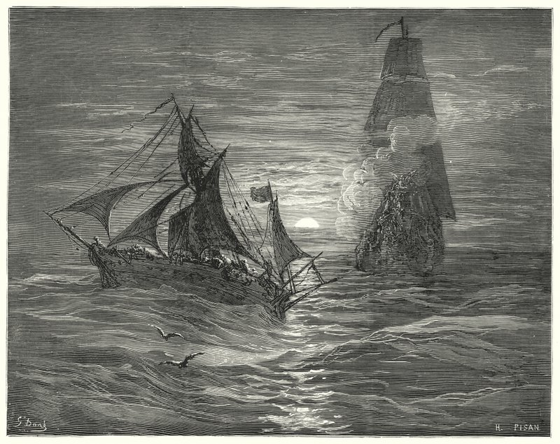Gustave Dores Don Quijote: "De var under vinden och sköt två vapen mot oss" (gravyr) av Gustave Dore