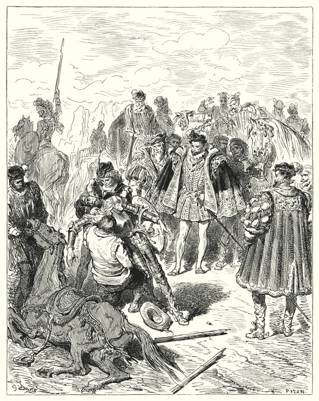 Gustave Dores Don Quijote: "De fann honom blek och kallsvettig" (gravyr) av Gustave Dore