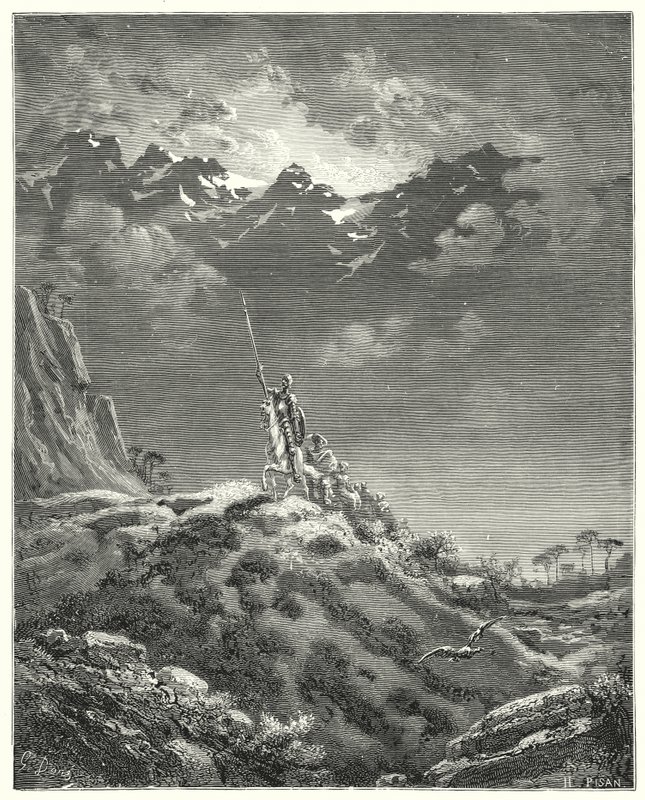 Gustave Dores Don Quijote: "Mot kungariket Micomicon" (gravyr) av Gustave Dore