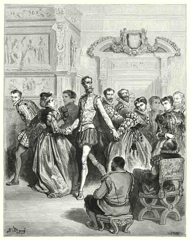 Gustave Dores Don Quijote: "Två damer gjorde sitt hov främst till Don Quijote" (gravyr) av Gustave Dore