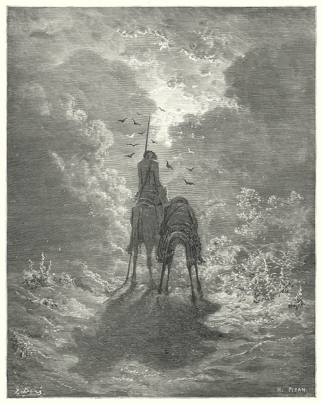 Gustave Dores Don Quijote: "Vi sov så gott som om vi hade fyra fjäderbäddar under oss" (gravyr) av Gustave Dore