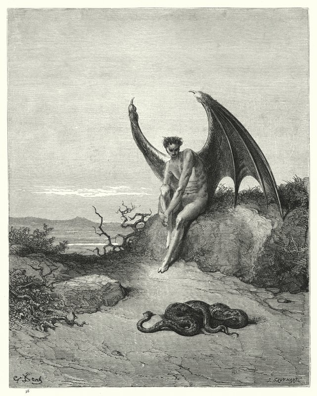 Illustration av Gustave Dore för Miltons Paradise Lost, bok IX, rad 182, 183 av Gustave Dore