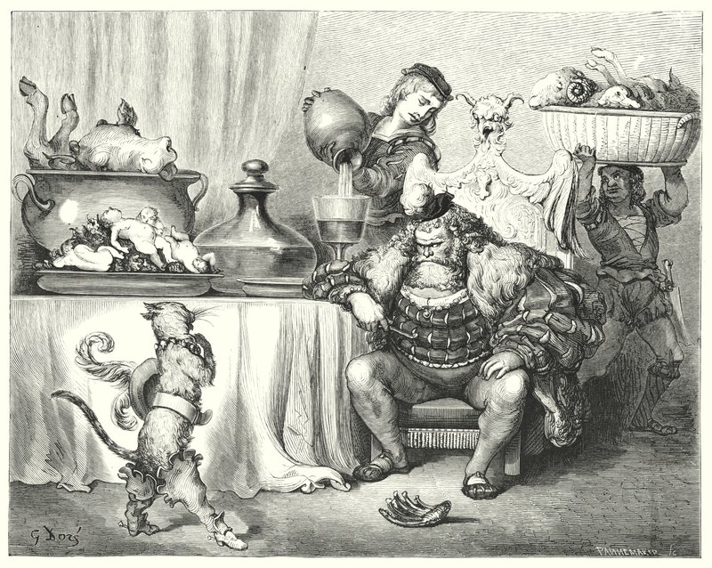 Master Cat eller Puss in Boots; Puss In Boots (gravyr) av Gustave Dore