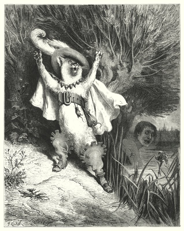 Master Cat eller Puss in Boots; Puss In Boots (gravyr) av Gustave Dore