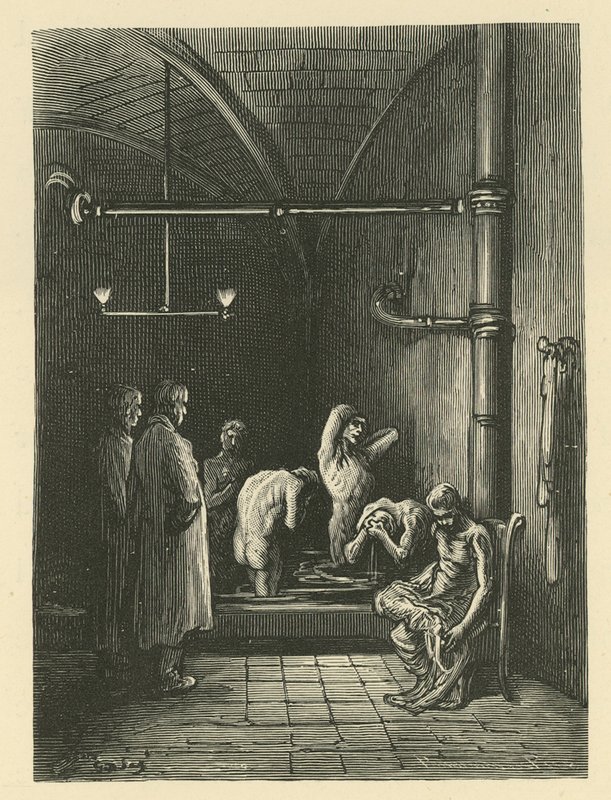 Män i badet på flyktinghuset av Gustave Dore
