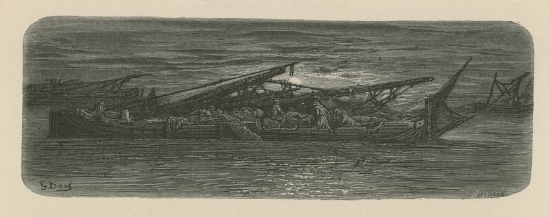 Människor på däcket av en båt på Themsen av Gustave Dore