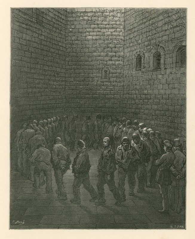 Fångar i Newgate Prison motionsgård av Gustave Dore