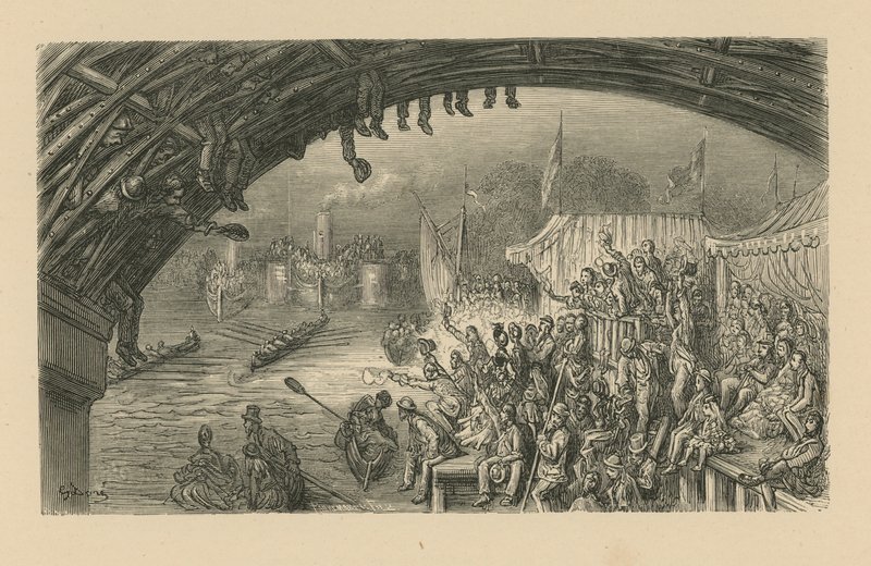 Åskådare som tittar på en båttävling av Gustave Dore