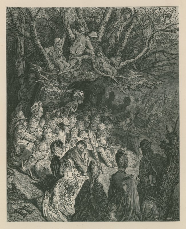 Åskådare som tittar på en båttävling från en flodbank av Gustave Dore