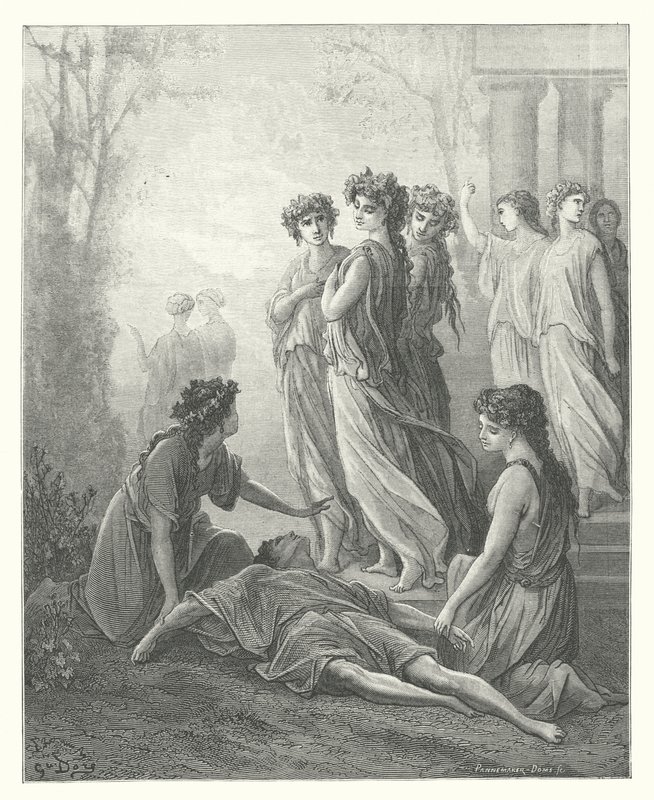 La Fontaines fabler: Daphnis och Alcimadura (gravyr) av Gustave Dore