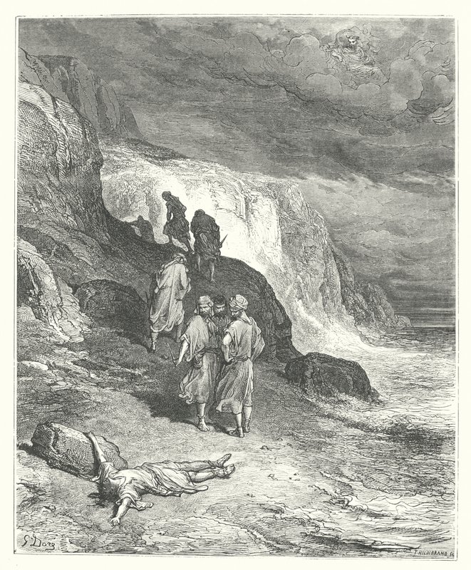 La Fontaines fabler: Jupiter och resenären (gravyr) av Gustave Dore