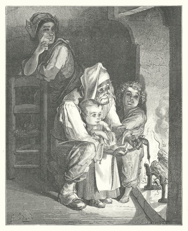 La Fontaines fabler: Landsmannen och ormen (gravyr) av Gustave Dore