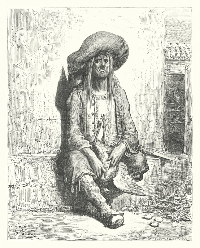 La Fontaines fabler: Hönan med de gyllene äggen (gravyr) av Gustave Dore
