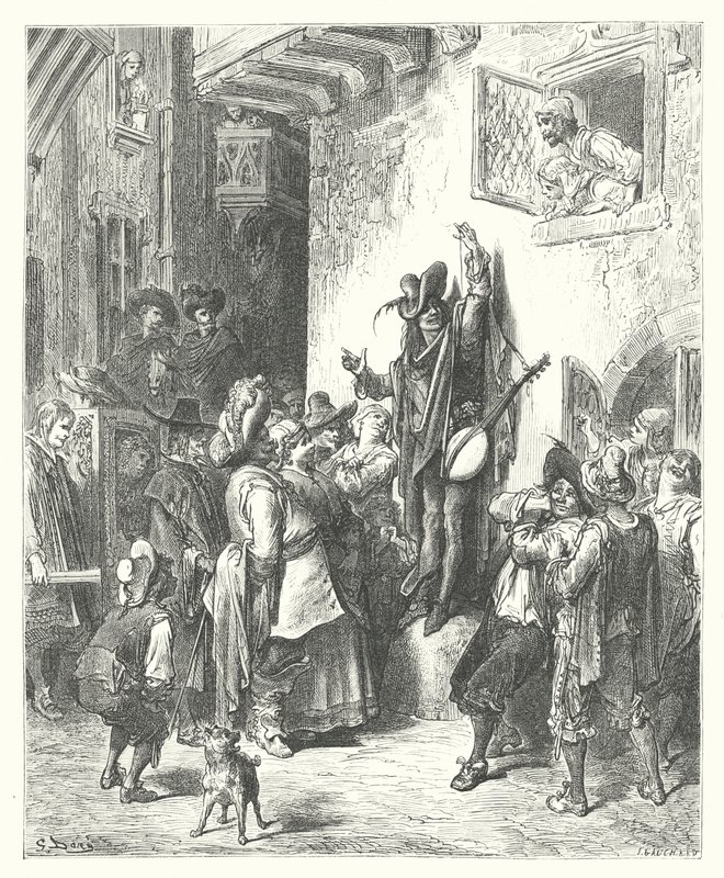 La Fontaines fabler: Galningen som sålde visdom (gravyr) av Gustave Dore