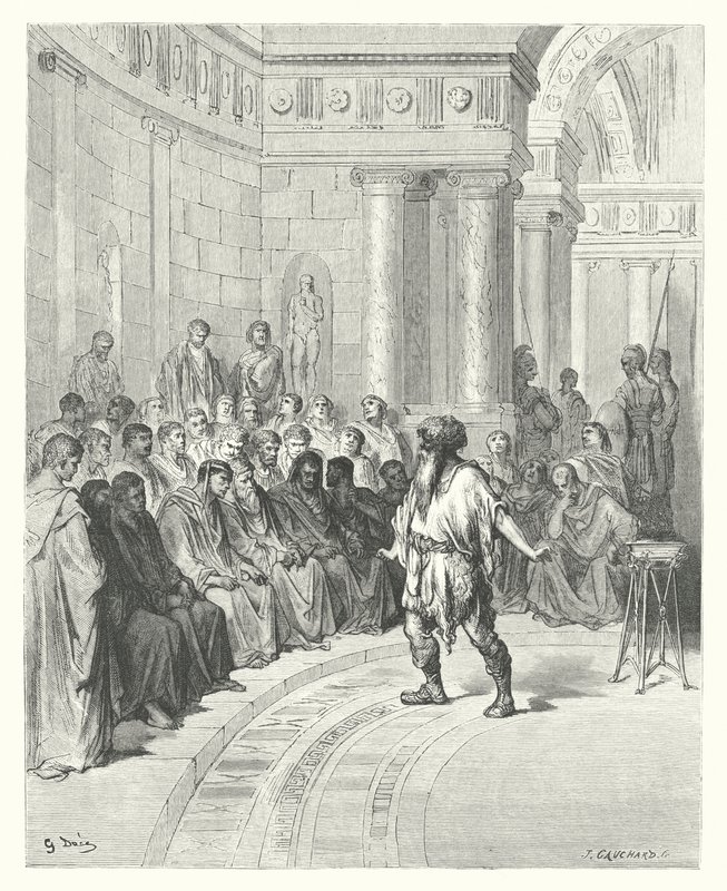 La Fontaines fabler: Bonden vid Donau (gravyr) av Gustave Dore
