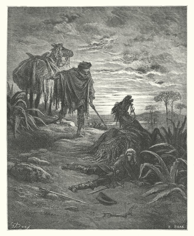 La Fontaines fabler: De två mulorna (gravyr) av Gustave Dore