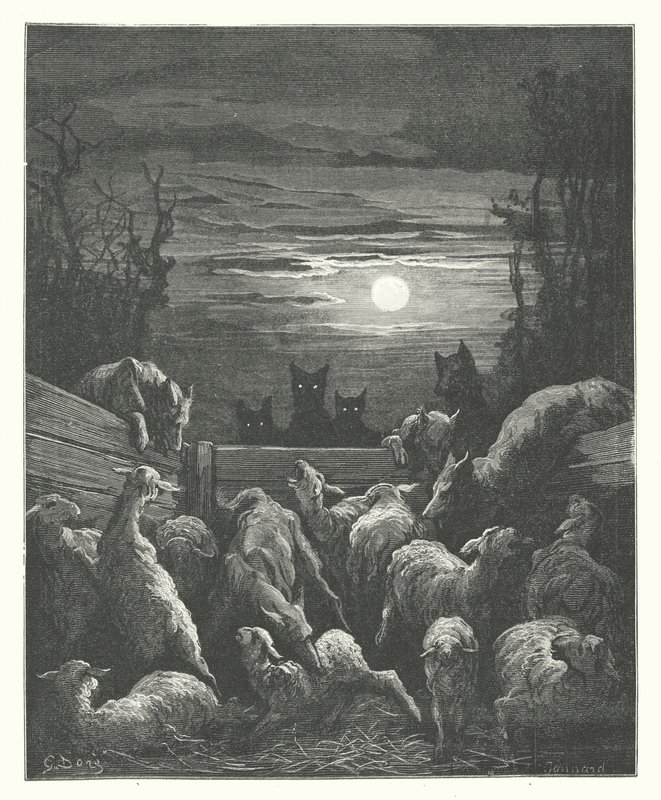 La Fontaines fabler: Vargarna och fåren (gravyr) av Gustave Dore