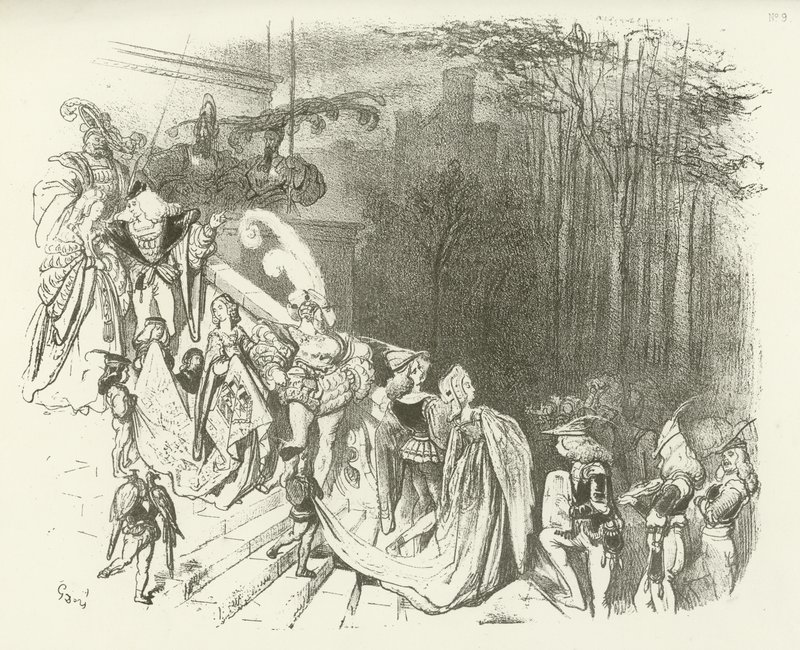 Slottets herrar och damer. Tidigt 1500-tal (gravyr) av Gustave Dore