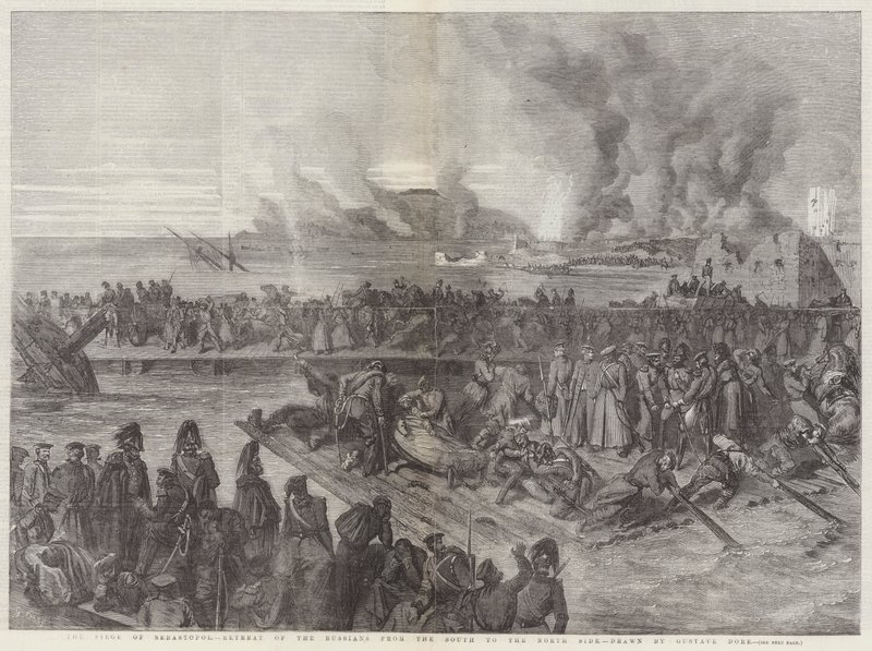 Belägringen av Sebastopol, ryssarnas reträtt från söder till norra sidan av Gustave Dore