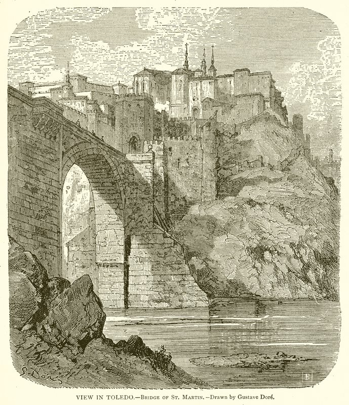 Utsikt i Toledo.--Bro of St. Martin av Gustave Dore