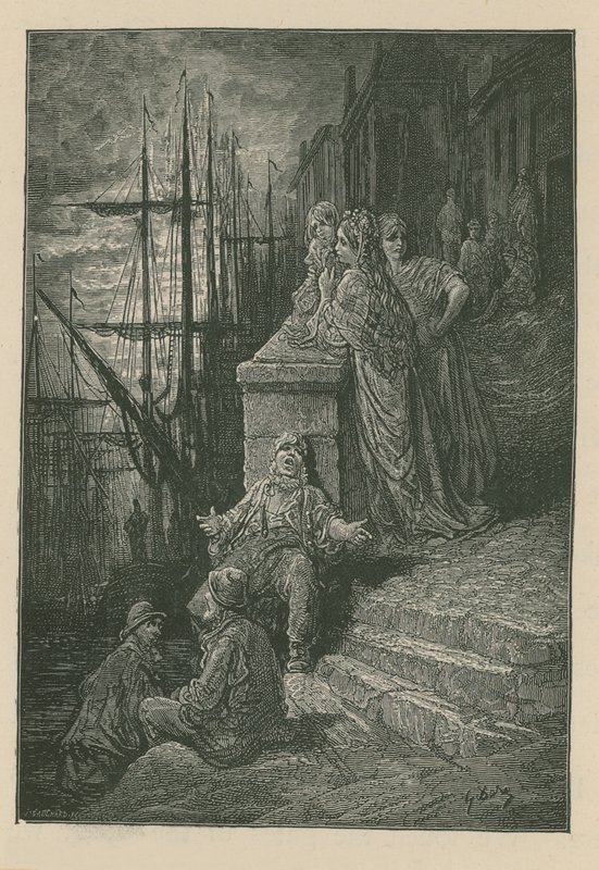 Watermans familj på en trappa vid Themsen av Gustave Dore