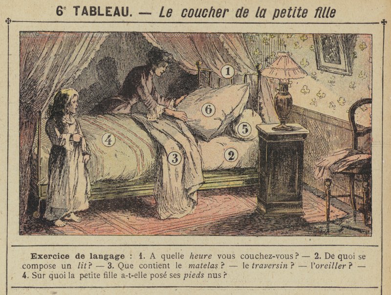 Den lilla flickans läggdags (färg litho) av Gustave Fraipont