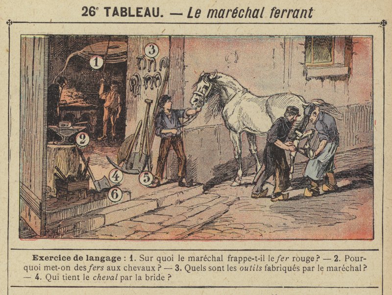 Le marechal ferrant (färg litho) av Gustave Fraipont